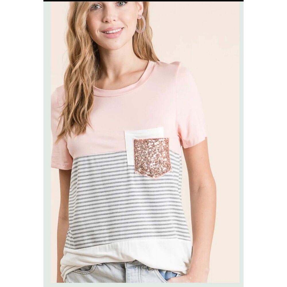 Lovely Melody Glitz and Glam Top with sequin pocket accent - Size S